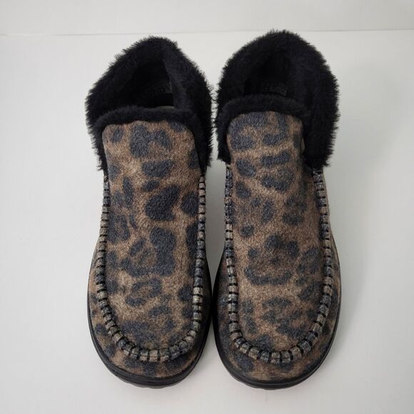HEY DUDE Denny Leo Nut Boots Womens 9 Black Booties Leopard Faux Fur Lined - Picture 2 of 9